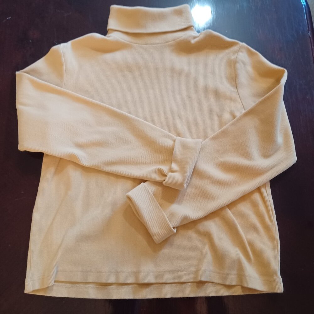 Orvis Womens Small Yellow Ribbed Turtleneck Lightweight Stretch Sweater Vintage